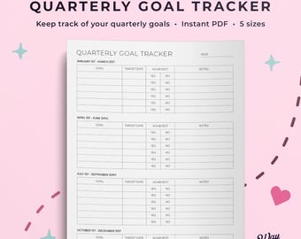 Quarterly goal tracker to easily track the progress of your quarterly goals, quarterly goals pdf, quarterly planner printable