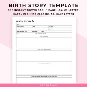 Birth story template. Printable birth story journal. How to write a birth story. Birth story book. Doula printable. Doula handouts template