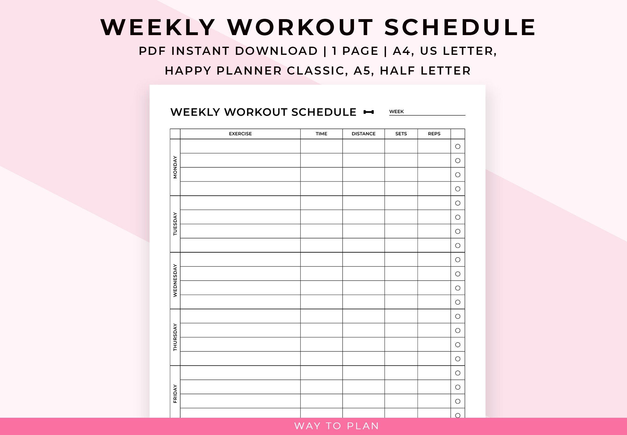 Weekly Workout Log - Etsy