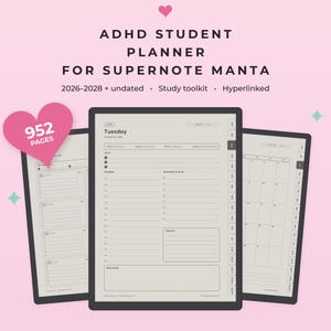 Supernote Manta Vorlage, ADHS-Schülerplaner 2026–2028, Studienplaner, Hochschulplaner, Lernplaner, Hyperlinks