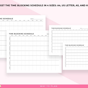 Time block schedule. Log your time by the hour for a whole week. Printable A5, A4, letter planner image 6