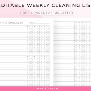 Editable weekly cleaning schedule, editable cleaning checklist to stay on top of your cleaning