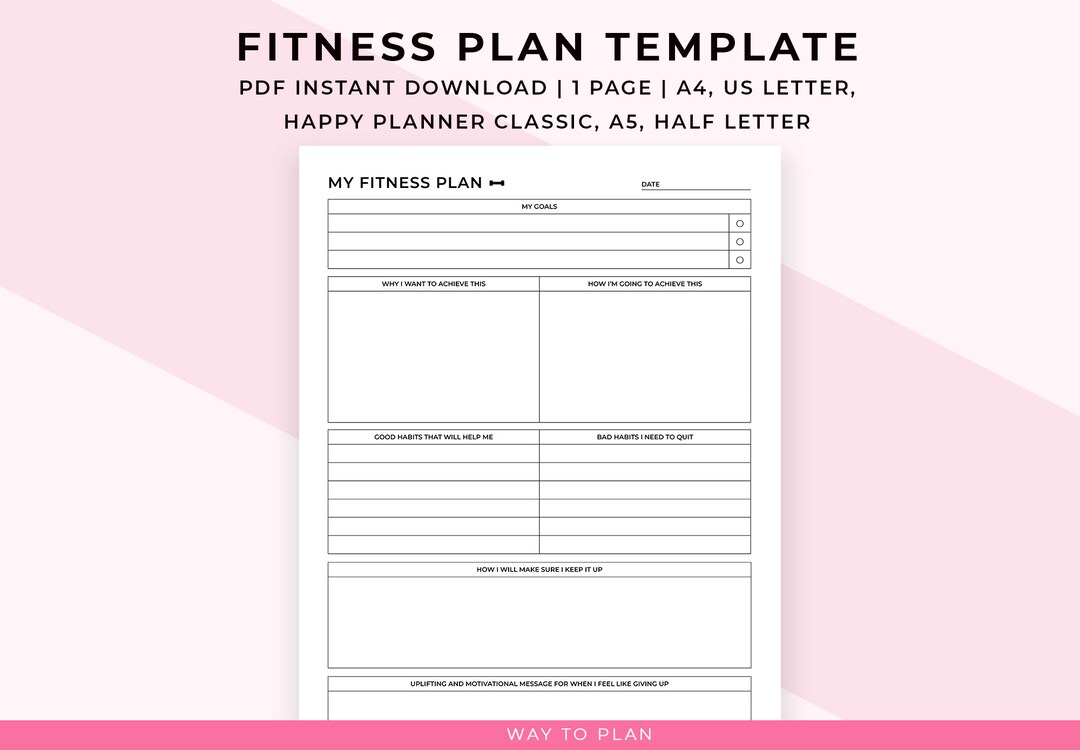 Fitness Plan Women. Printable Workout Plan Weight Loss for Women. First