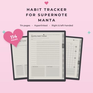 Supernote Manta Habit Tracker, Hyperlinked Digital Habit Tracker, Supernote Templates, Monthly Weekly Yearly, Left & Right Handed