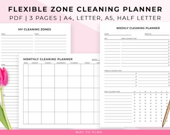 zone cleaning planner | flexible zone cleaning | zone cleaning printable | weekly cleaning planner | cleaning planner printable