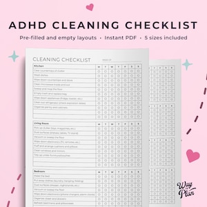 ADHD cleaning checklist, cleaning checklist, checklist printable, daily cleaning checklist. ADHD checklist, ADHD planner printable