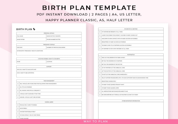Birth Plan Template. Printable My Birth Plan Preferences. | Etsy UK