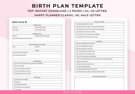 Birth Plan Template. Printable My Birth Plan Preferences. | Etsy UK