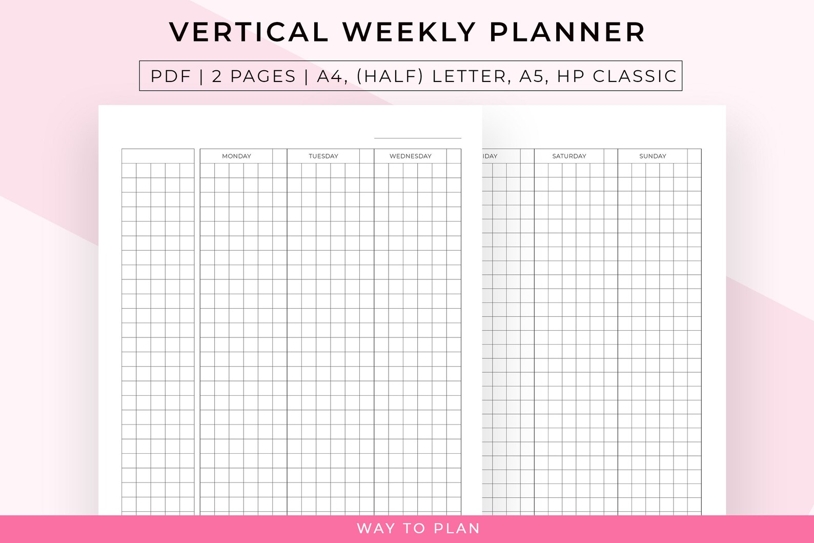 Vertical Week Planner With Grid for Visualizing, Organizing, and ...