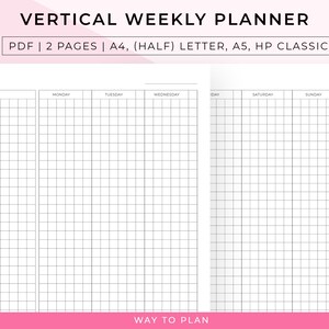 Vertical Week Planner with Grid for visualizing, organizing, and managing your weekly tasks and goals effectively