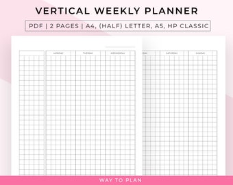 Vertical Week Planner with Grid for visualizing, organizing, and managing your weekly tasks and goals effectively