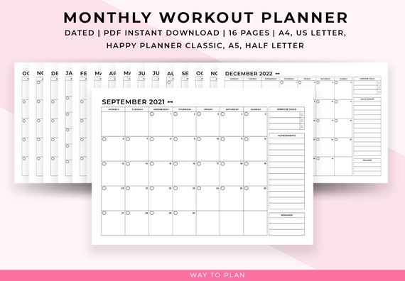 Monthly Workout Calendar. Printable Monthly Workout Planner & - Etsy
