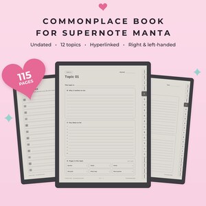 Supernote Manta Template, Commonplace Book, Digital Notebook, Quote Journal, Idea Journal, Hyperlinked
