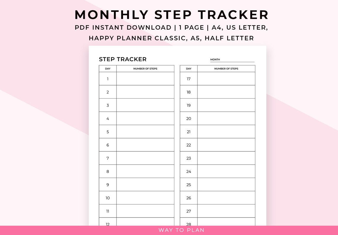 Step Tracker Printable. 30 Day Step Challenge Template. Walking Tracker
