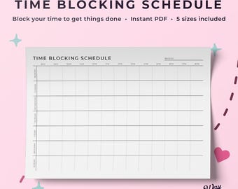 Time block schedule, time block planner, time block printable, time block template, time blocking planner, daily time blocking