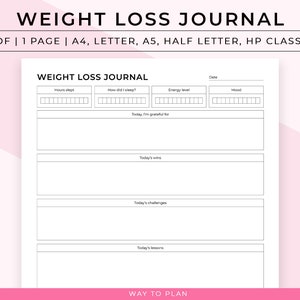 weight loss journal, weight loss journal printable, weight loss printable