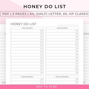 honey do list to plan and prioritize tasks for yourself or someone else in different categories