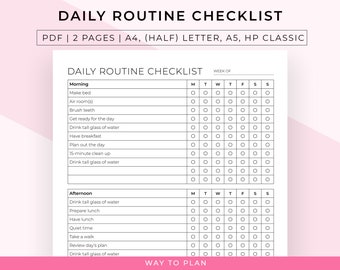 Daily routine checklist, ADHD routine checklist, routine checklist to stay on track of your daily routines - printable and editable version