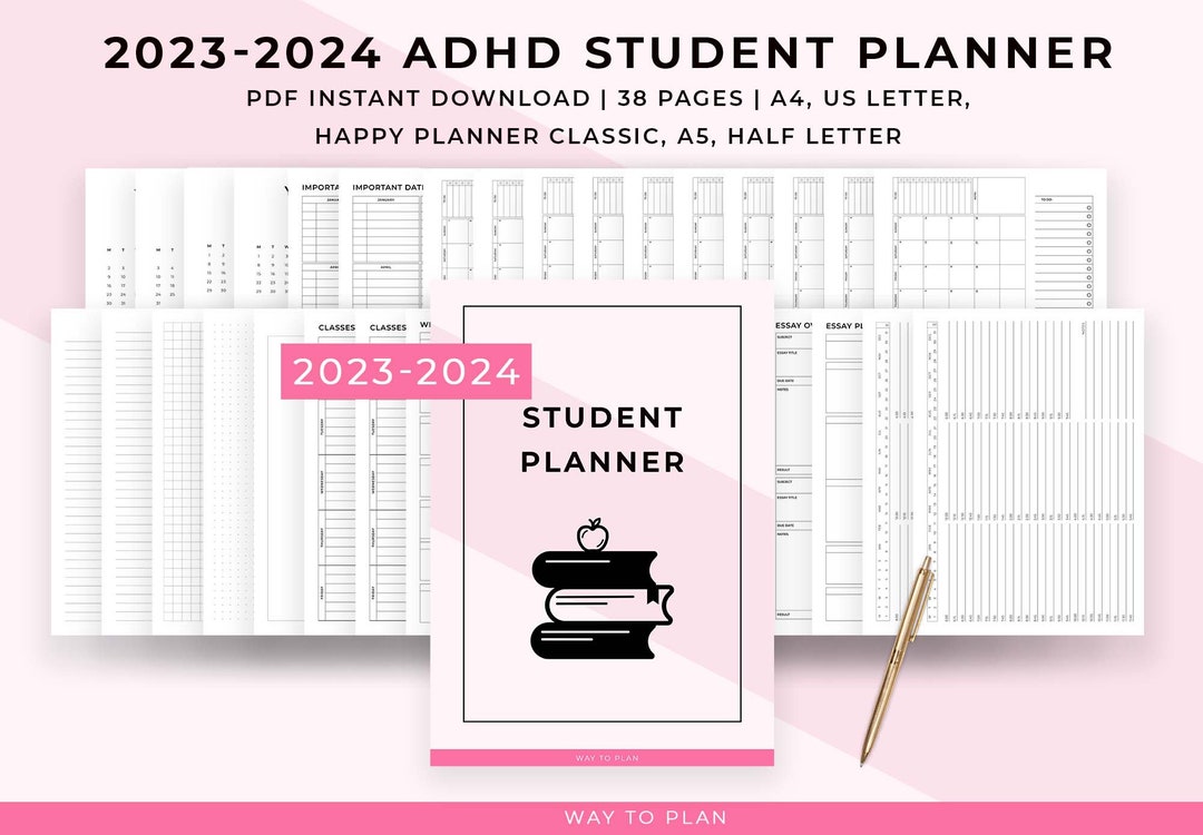 ADHD Student Planner 20232024. Printable Academic Study Organizer for