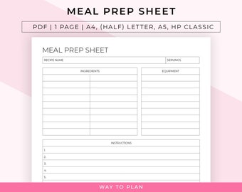 Meal prep sheet to help you meal prep to avoid stress and save money