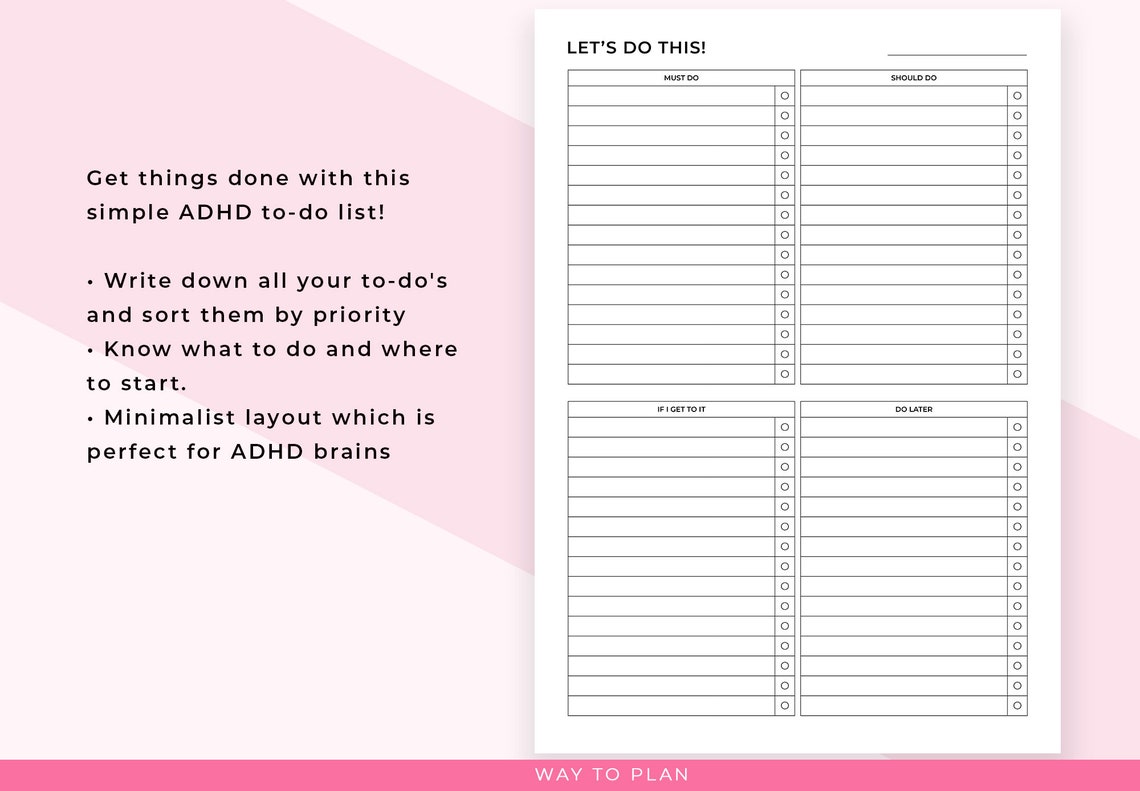  ADHD To Do List Printable To do Checklist Simple To Do Chart Etsy