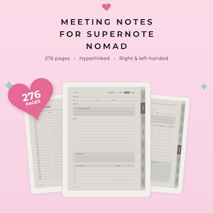 Supernote Nomad Meeting Notes, Hyperlinked Meeting Notebook, Supernote Templates, Action Items and Decision Log, Left & Right Handed