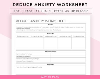 Reduce anxiety worksheet to help you calm down your anxiety