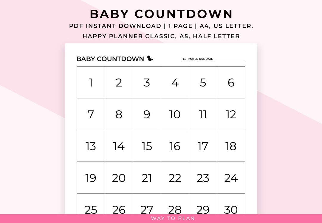 Baby Countdown Calendar Printable Pregnancy Countdown Chart Etsy Baby Countdown Calendar Printable Pregnancy Countdown Chart Etsy