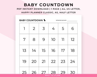 Baby Countdown Calendar Printable. Pregnancy Countdown Chart. - Etsy