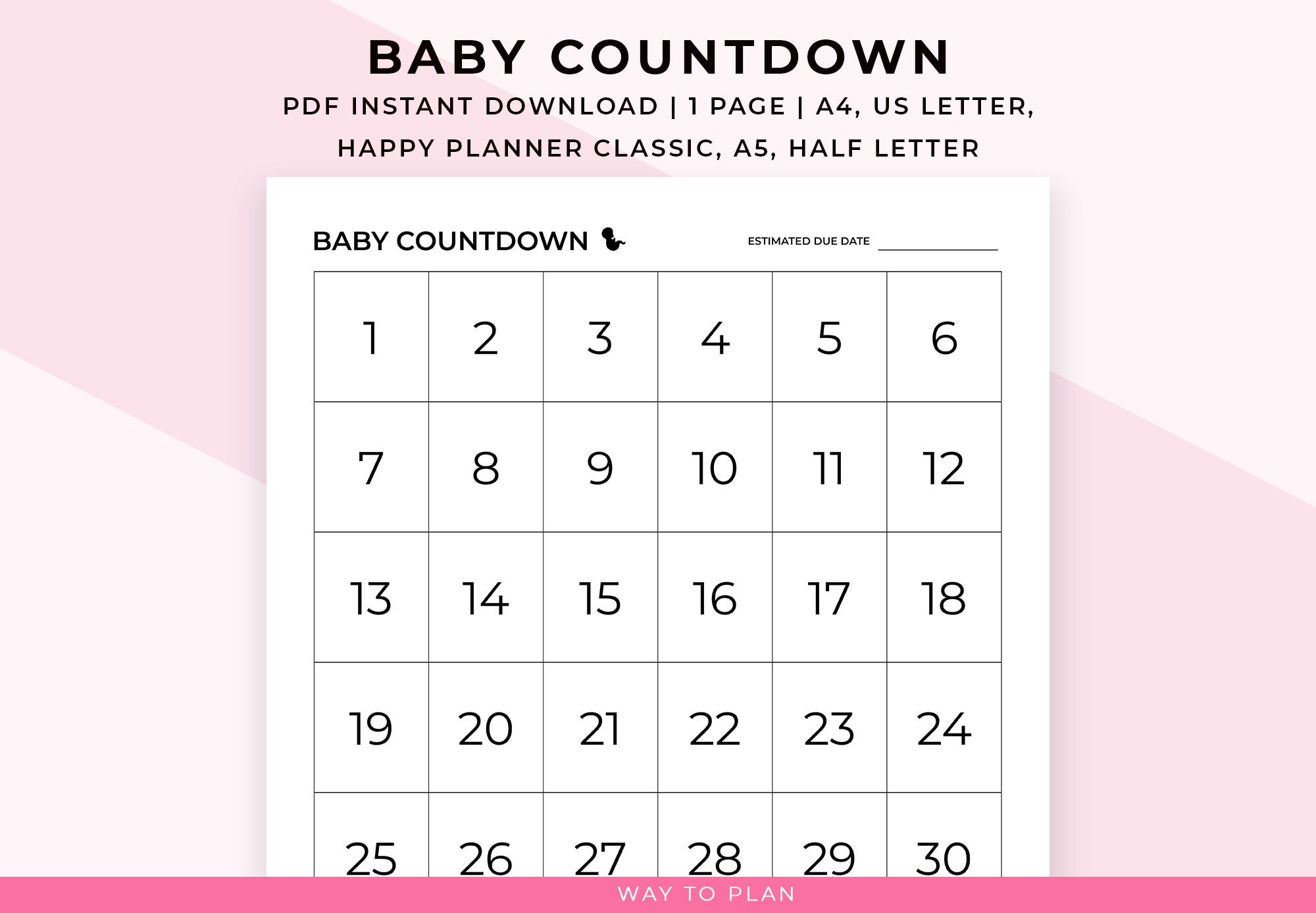 Baby Countdown Calendar Printable. Pregnancy Countdown Chart. Baby Countdown Gift. Pregnancy Checklist. Pregnancy Planner Insert. A5 A4 PDF - Etsy