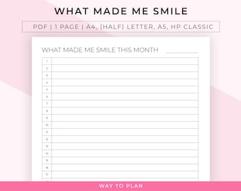 Memory log to record what made you smile every day for a month for a positive mindset