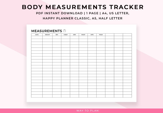 Body Measurement Printable. Measurements Tracker. Body - Etsy