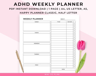 ADHD weekly planner to stay organized every day