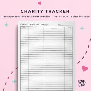 charity donation tracker printable pdf, fundraiser tracker, fundraising tracker, donor tracker, donation log template, easy donation record
