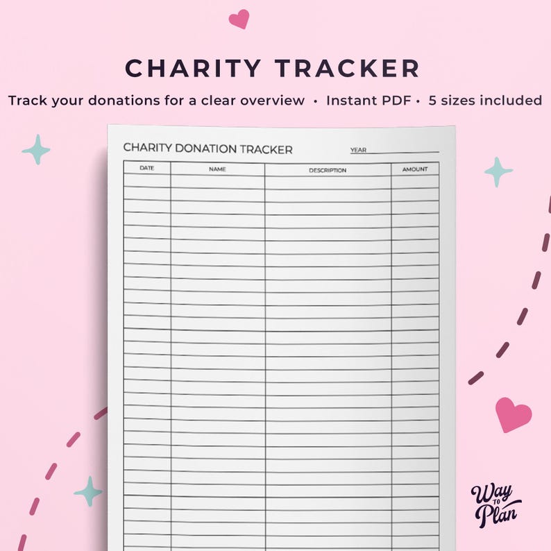 Charity Donation Tracker Printable Pdf, Fundraiser Tracker, Fundraising ...