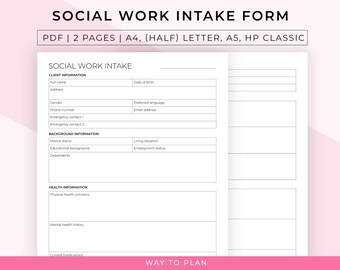 social work intake form for noting down key elements of a social work intake