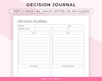 Decision journal to help you make a choice when faced with a decision