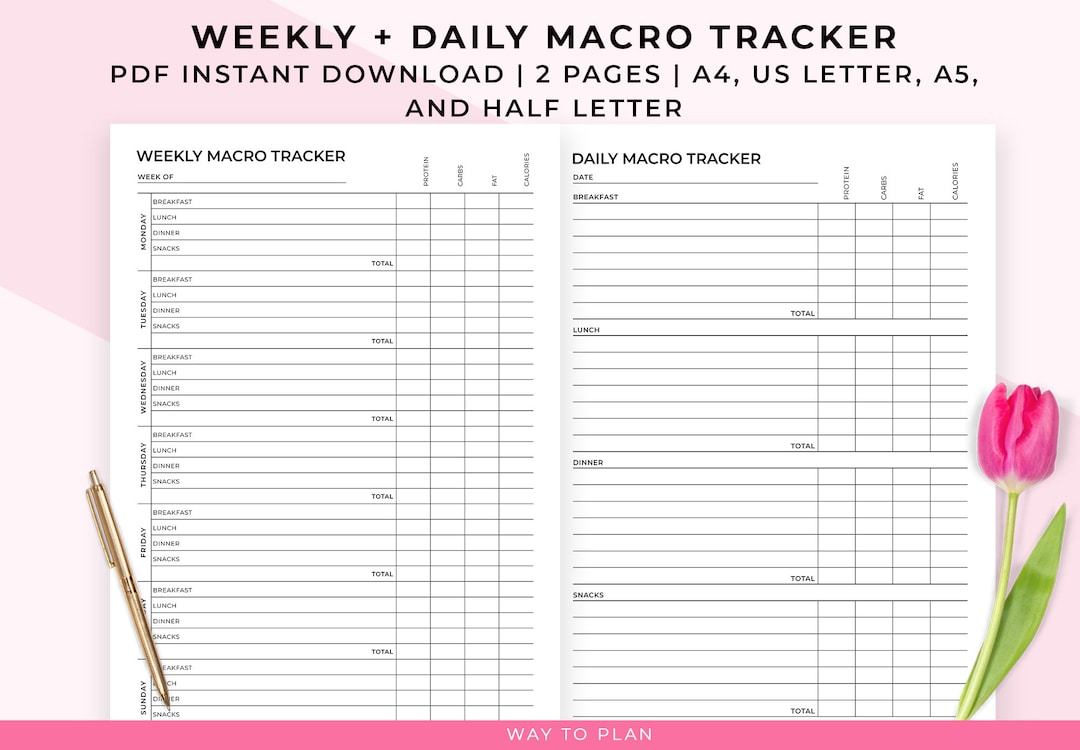 Macro Tracker Printable. Track Your Carbs, Fats, Proteins and Calories ...