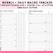 Macro Tracker Printable. Track Your Carbs, Fats, Proteins and Calories. A5 Inserts, A4, (half ...