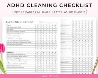 ADHD cleaning checklist, cleaning checklist, checklist printable, daily cleaning checklist. ADHD checklist, ADHD planner printable