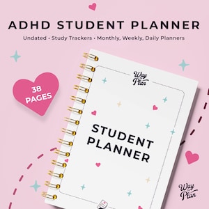 ADHD Student Planner 2025. Organizzatore di studio accademico stampabile per college e università. Planner per saggi d'esame, planner per studenti ADHD 2025-2026