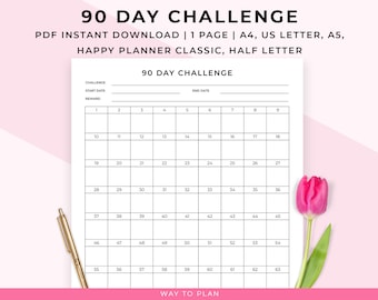 90 day challenge, 90 day habit challenge, goal setting challenge, goal tracker, form new habits, break bad habits, happy planner classic