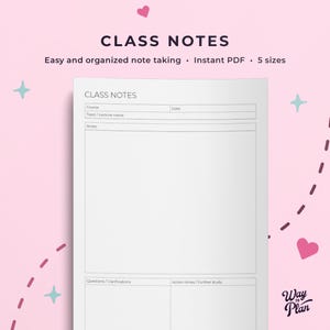 Class notes template will help you organize your notes and create an overview you can easily refer to