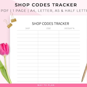 shop codes tracker | coupon code tracker | shop codes printable | discount tracker