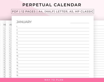 perpetual calendar to have an overview of all your events and appointments of the year