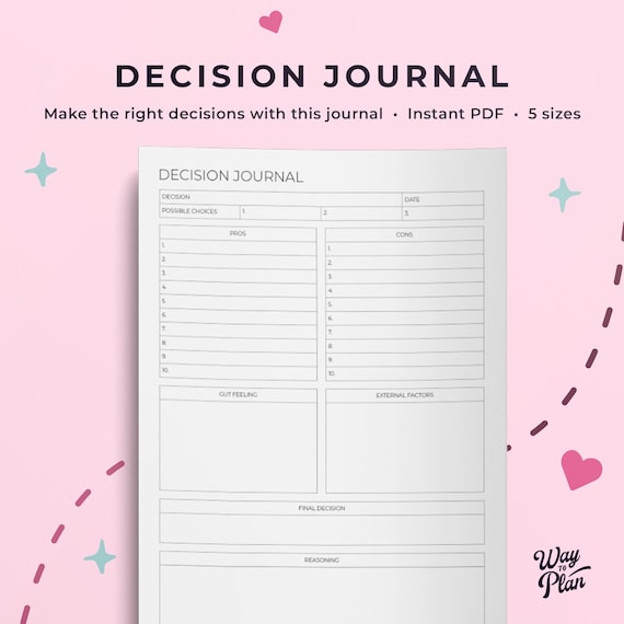Decision journal to help you make a choice when faced with a decision
