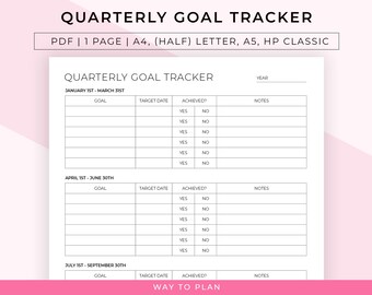 Quarterly goal tracker to easily track the progress of your quarterly goals, quarterly goals pdf, quarterly planner printable