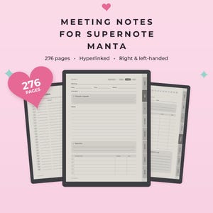 Supernote Manta Meeting Notes, Hyperlinked Meeting Notebook, Supernote Templates, Action Items and Decision Log, Left & Right Handed