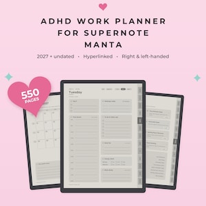 Supernote Manta ADHD Work Planner 2027 + Undated, Hyperlinked Supernote Templates, Meeting Notes and Projects, Left & Right Handed
