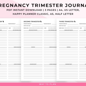 Pregnancy trimester journal printable. First trimester reflection template. Second third trimester journey. 1st 2nd 3rd. First time moms PDF